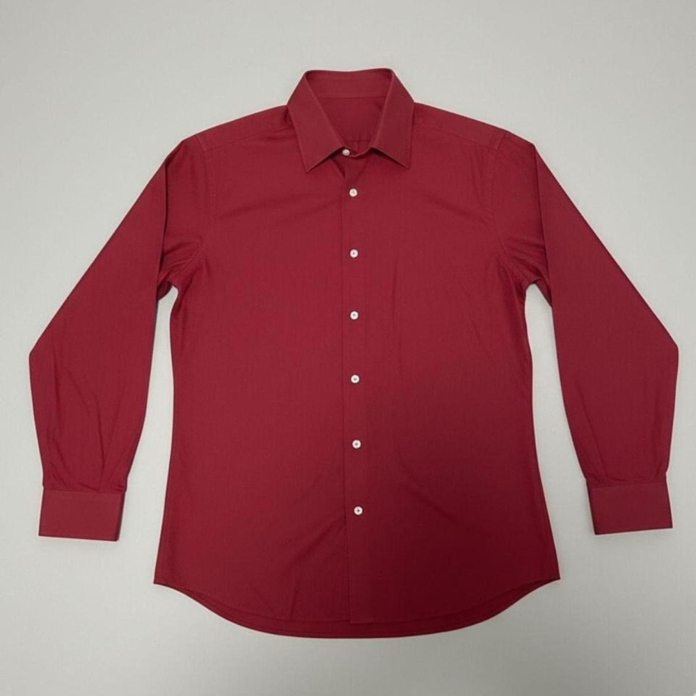 Bergamo New York Mens M Red Solid Long Sleeve Dress Shirt